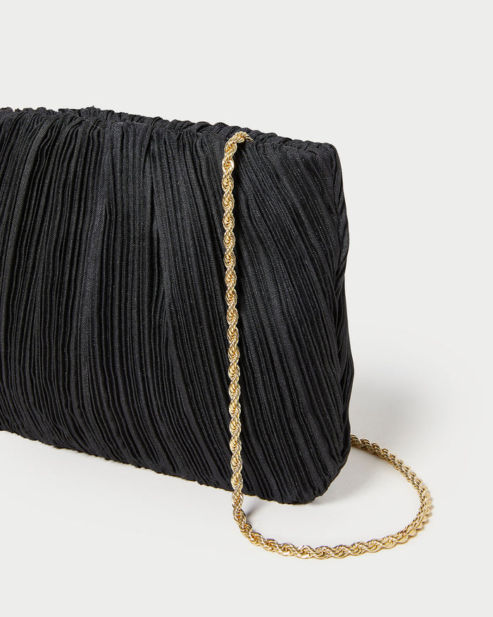 Brit Black Flat Pleated Clutch