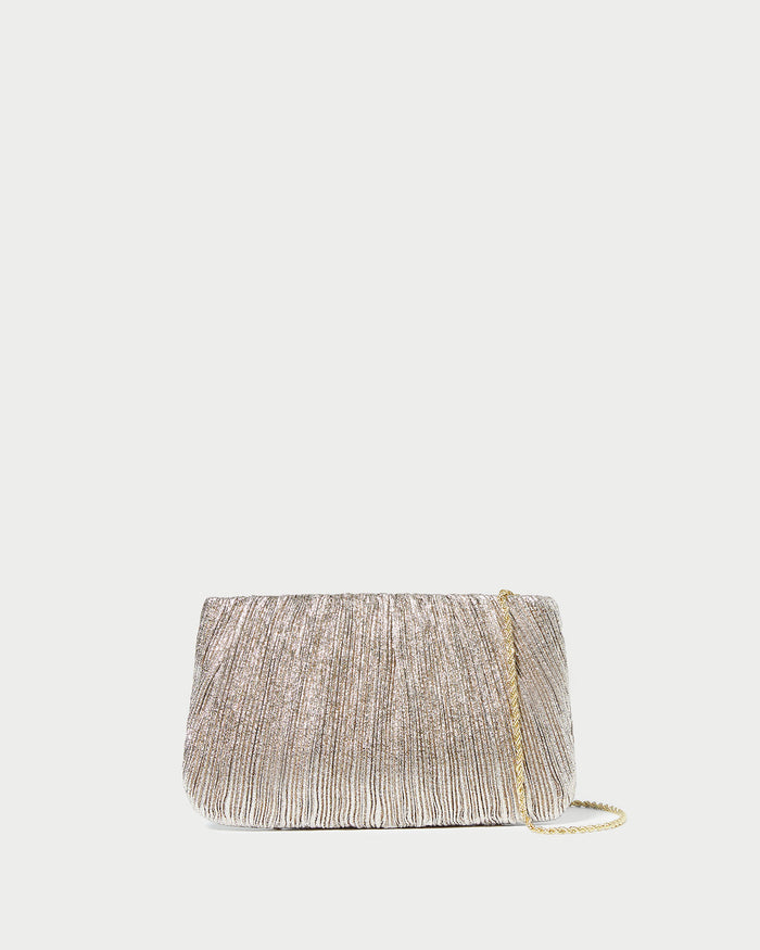Brit Champagne Flat Pleated Clutch in champagne Italian lamé