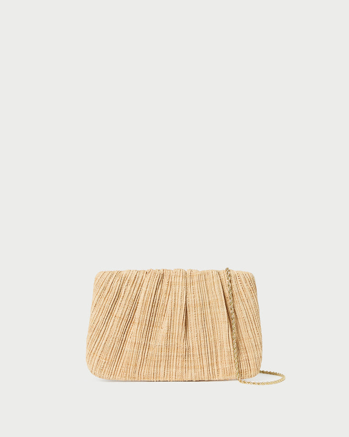Brit Natural Flat Pleated Clutch in natural raffia.