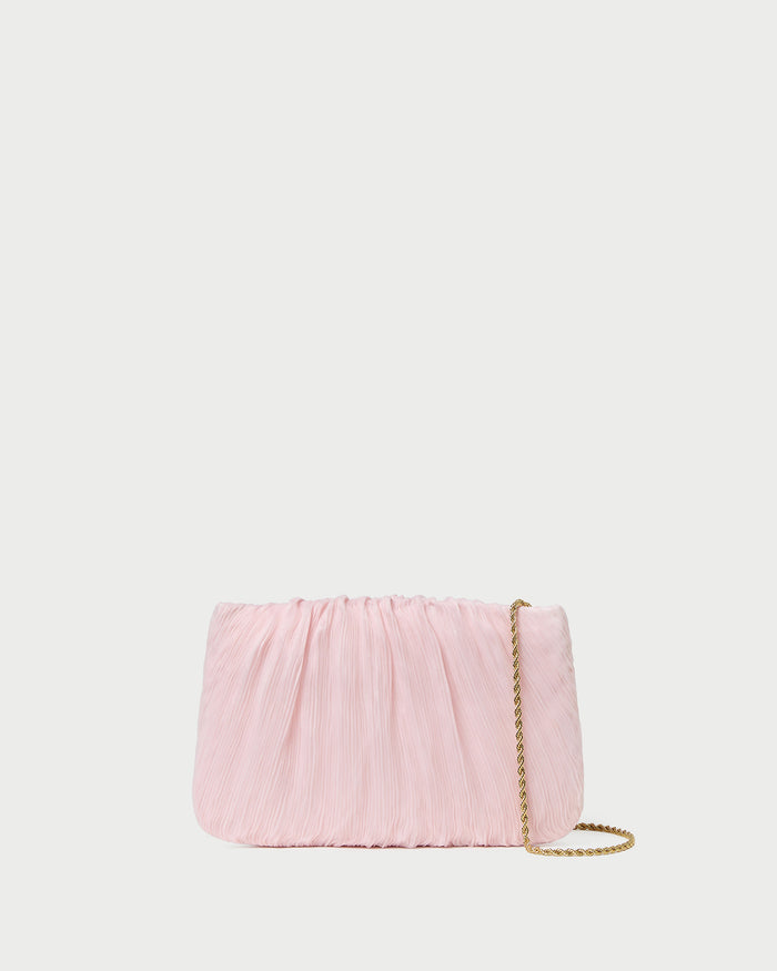 Brit Pink Flat Pleated Clutch in pink pleated organza.