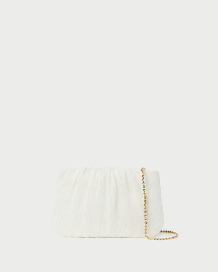 Brit Pearl Flat Pleated Clutch in pearl organza