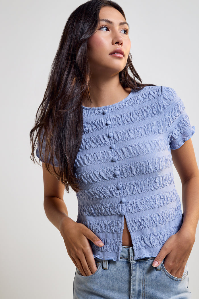 Button-Down Top with Scalloped Detailing - 9215