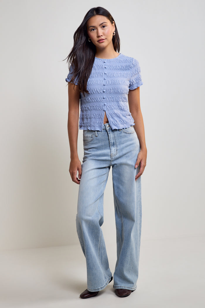 Button-Down Top with Scalloped Detailing - 9215
