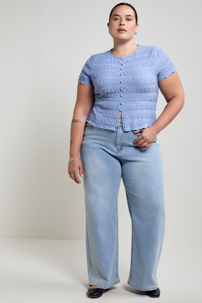 Button-Down Top with Scalloped Detailing - 9215