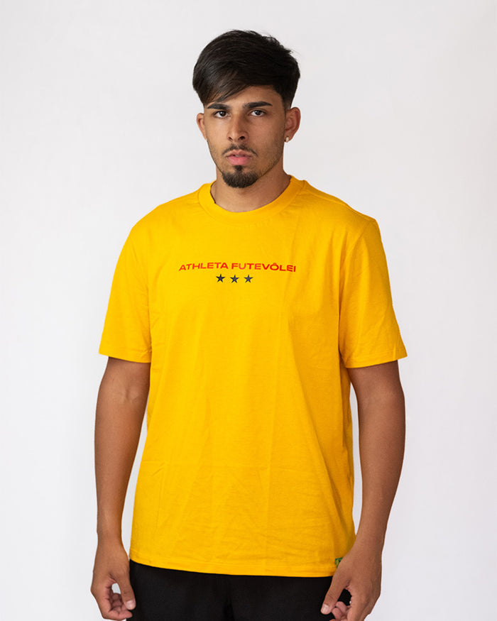 Camisa Athleta 90 Casual Futevôlei Cuidado Shark Attack Amarelo ATL009A