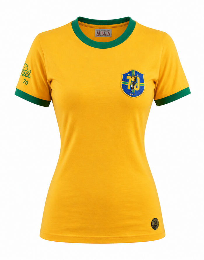 Camiseta Feminina Retro Athleta Pelé 1970 - Amarela