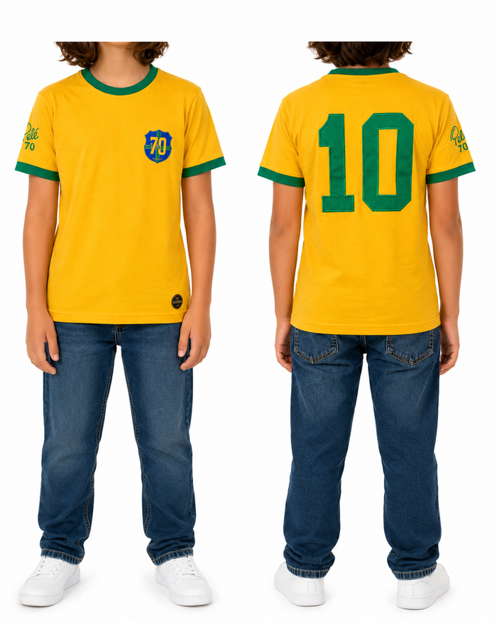 Camiseta Infantil Retro Athleta Pelé 1970 - Amarela