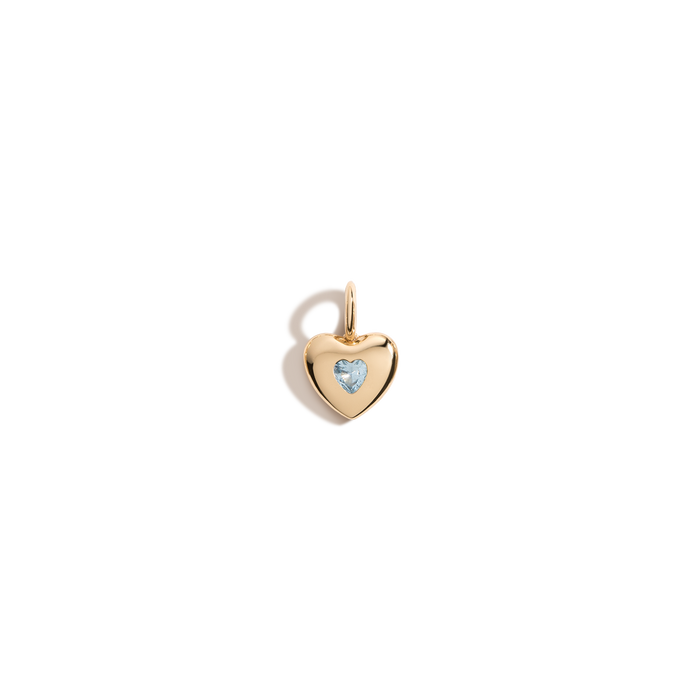 Candy Heart Charm Vermeil Yellow Gold  Aquamarine Be Mine XOXO True Love Darling Ur So Fine Yes Wink Wink Forever