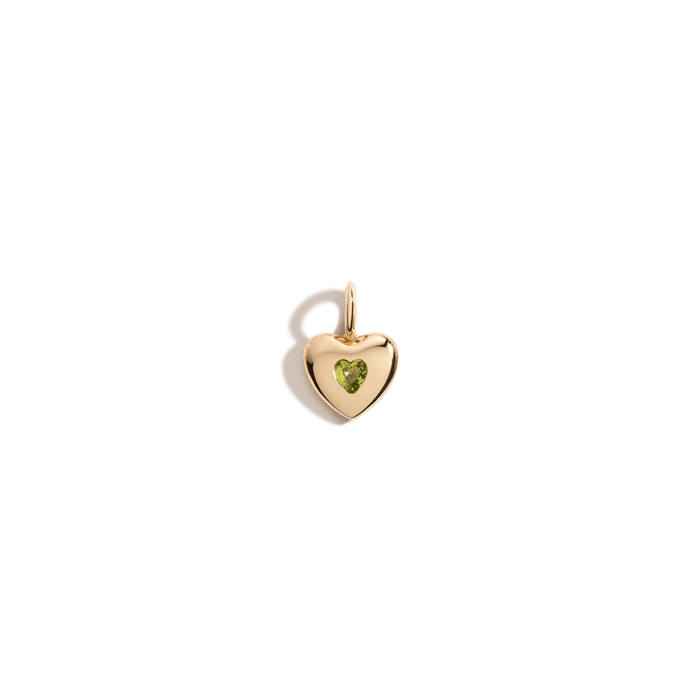 Candy Heart Charm Vermeil Yellow Gold  Green Peridot Be Mine XOXO True Love Darling Ur So Fine Yes Wink Wink Forever