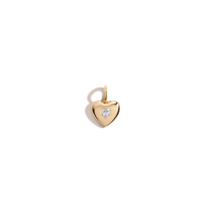 Candy Heart Charm Vermeil Yellow Gold  White Sapphire Be Mine XOXO True Love Darling Ur So Fine Yes Wink Wink Forever