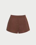 Carissa Short in brown linen.