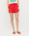 Carissa Short in red linen, Juliette Top in white crochet, and Paulie Red Studded Sandal.