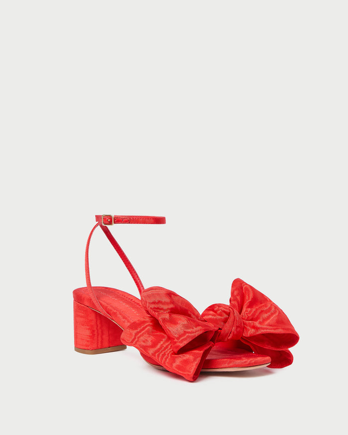Carmen Red Moiré Bow Sandal in red moiré.