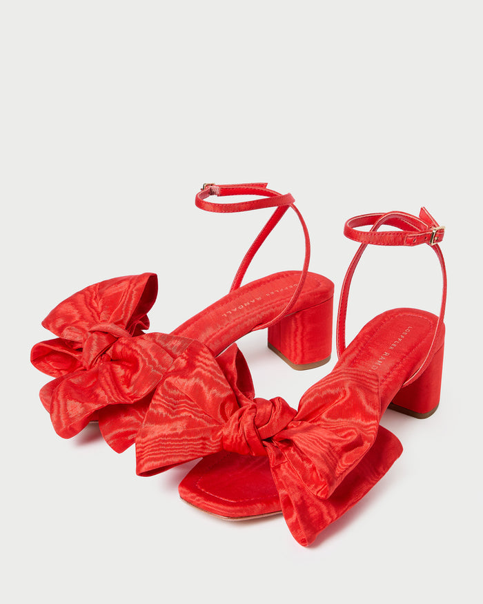 Carmen Red Moiré Bow Sandal in red moiré.