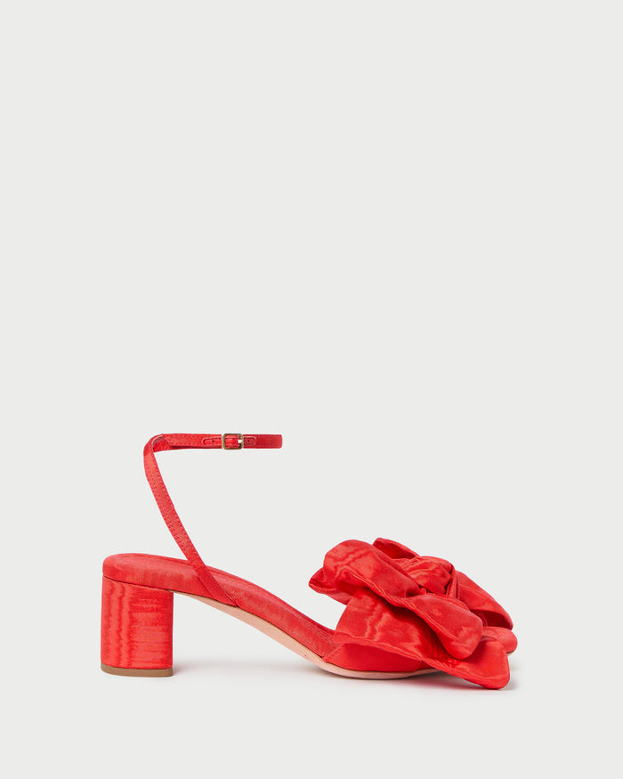 Carmen Red Moiré Bow Sandal in red moiré.