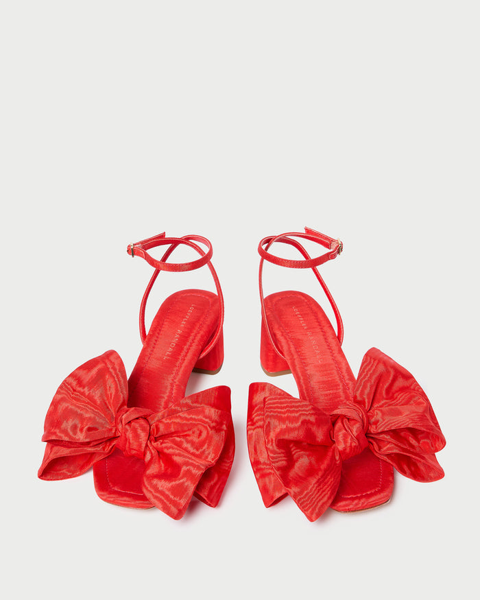 Carmen Red Moiré Bow Sandal in red moiré.