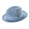 Carolina blue braided wide brim pinch fedora with grosgrain ribbon