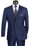 Blue modern fit 2 piece men's windowpane suit
