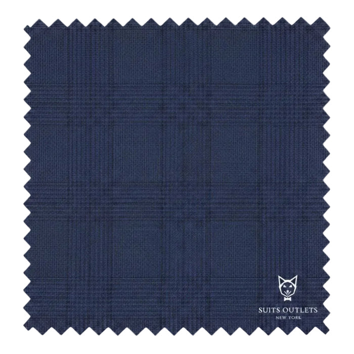 Detailed close-up of the blue windowpane fabric weave from the Catania Collection - Modern Fit Windowpane Suit 2 Piece.
