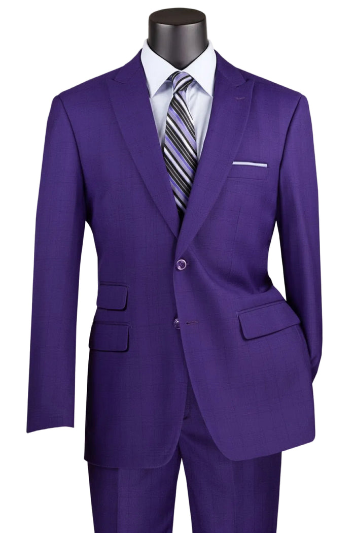 Purple modern fit 2 piece men's windowpane suit