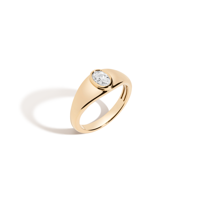 Chunky Lab Grown White Sapphire Oval Ring Vermeil Yellow Gold