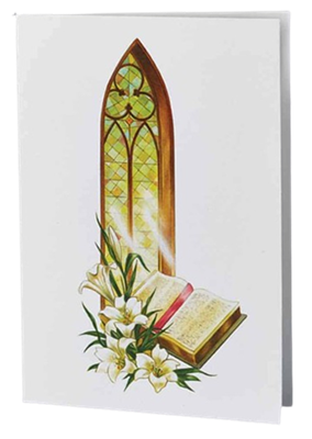 Church window  acknowledgement card used in funeral service operations, from lynch supply