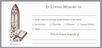 Church window memorial offering & contribution envelopes used in funeral service operations, from lynch supply