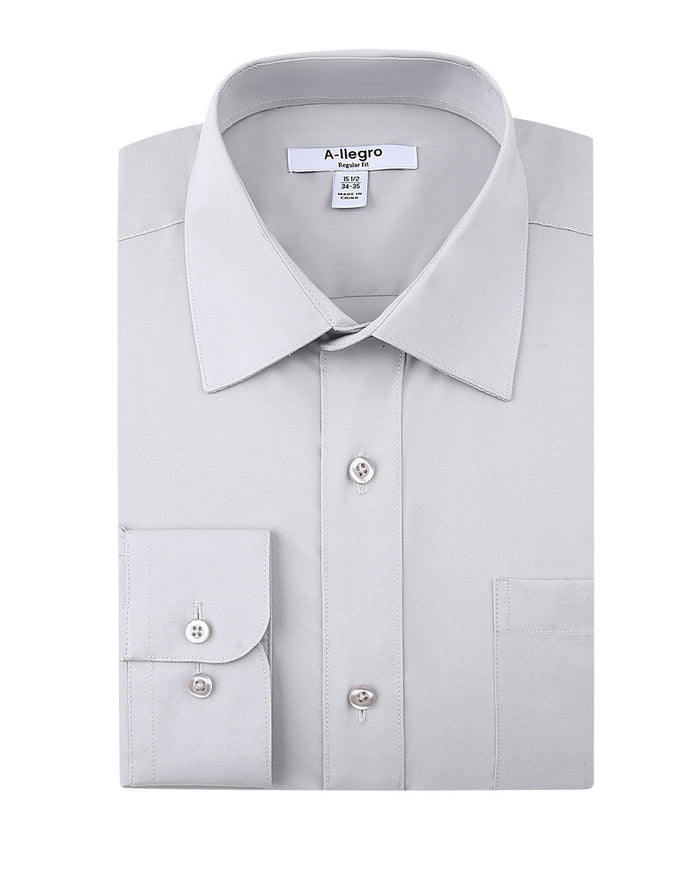 Gray men's regular fit cotton dress shirt with convertible cuffs