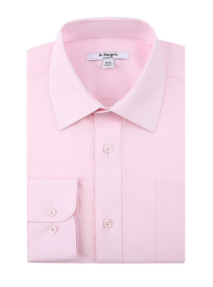 Pink men's regular fit cotton dress shirt with convertible cuffs