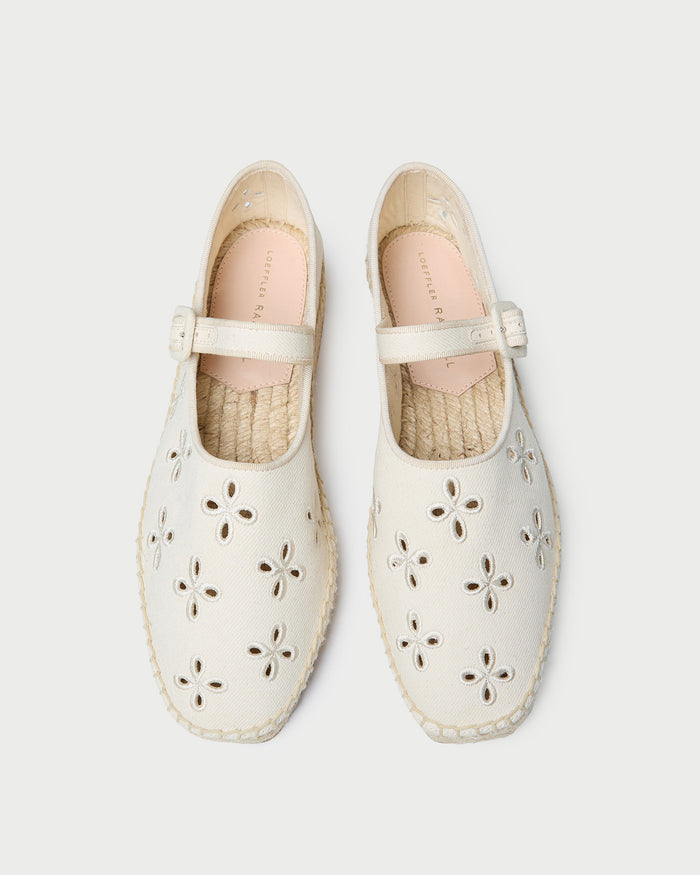 Clover Natural Embroidered Espadrille in natural canvas.