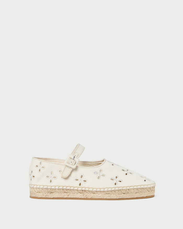 Clover Natural Embroidered Espadrille in natural canvas.