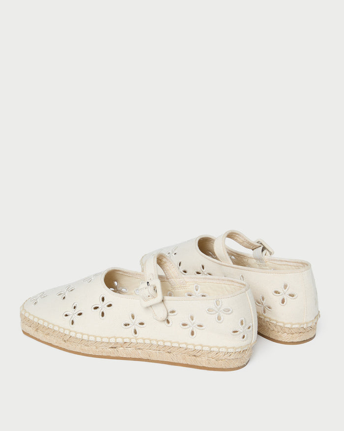 Clover Natural Embroidered Espadrille in natural canvas.