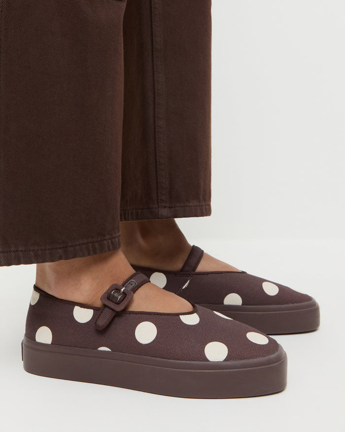 Cooper Brown/Cream Mary Jane Sneaker in brown and cream polka dot.