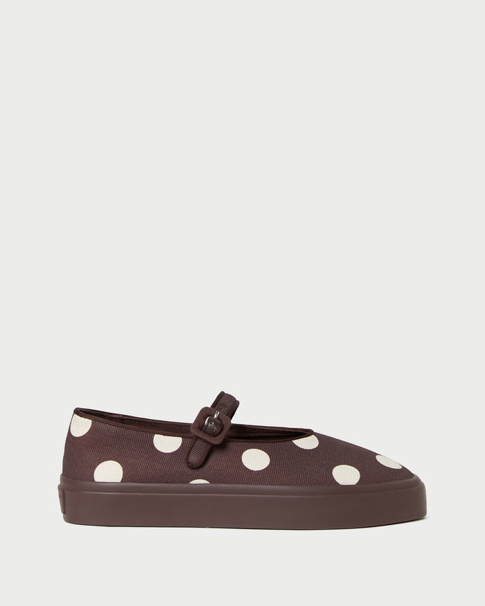 Cooper Brown/Cream Mary Jane Sneaker in brown and cream polka dot.