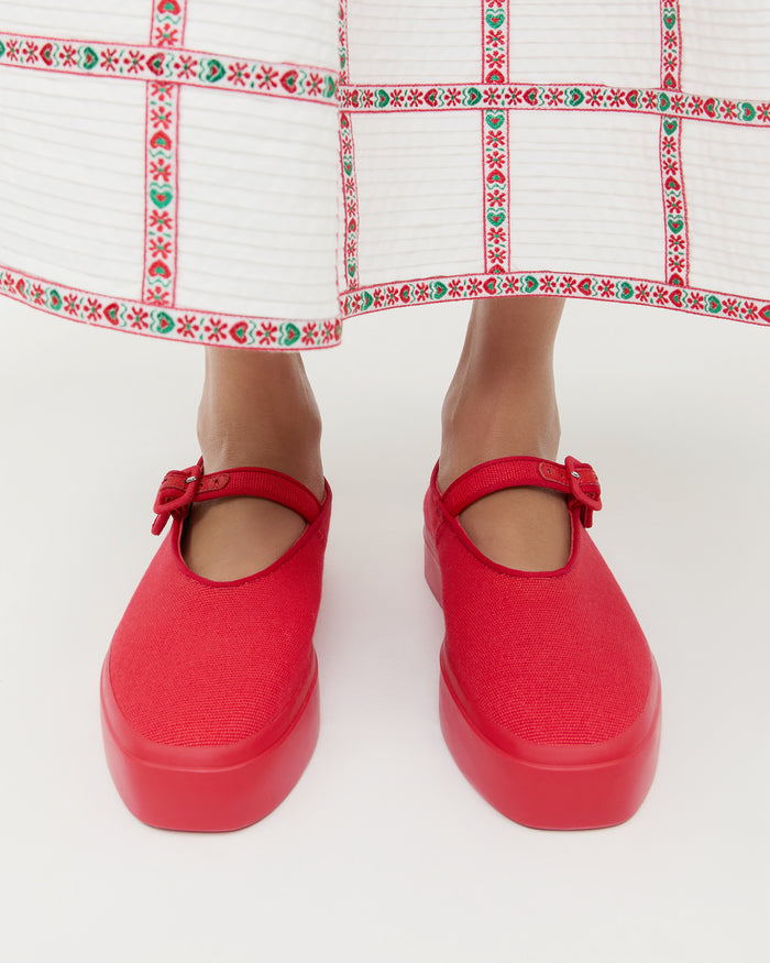 Cooper Red Mary Jane Sneaker in red canvas.