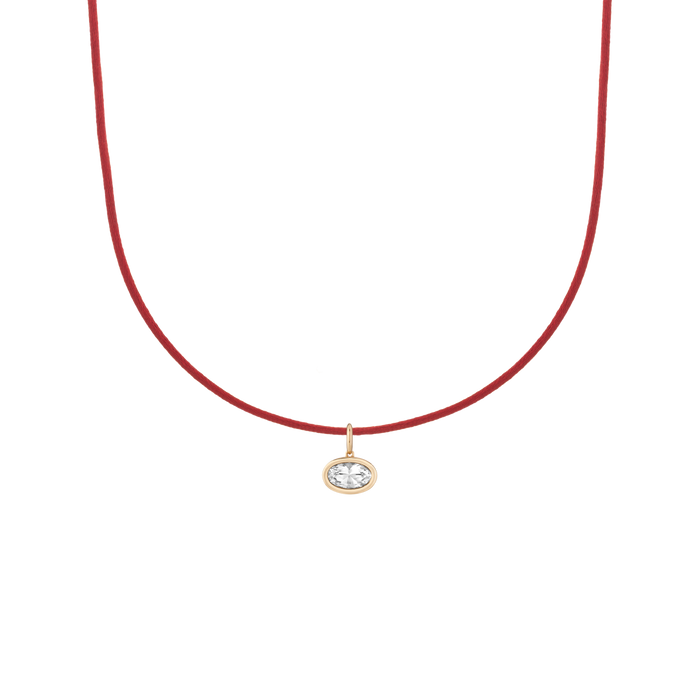 Cord Charm Necklace Set Red Oval