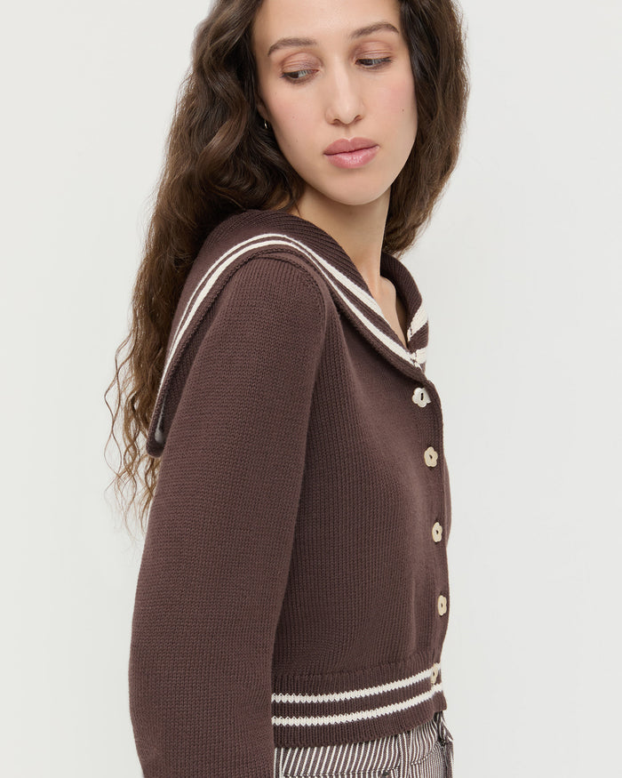 Cove Sweater in brown wool.