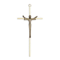 Crucifix- 10" brass with modern risen christ figure-brass/antique bronze corpus used in funeral service operations, from lynch supply