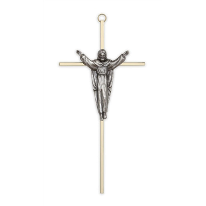 Crucifix- 10" brass with traditional risen christ figure-brass with silver corpus used in funeral service operations, from lynch supply