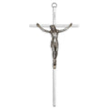 Crucifix- 10" silver cross with antique silver corpus used in funeral service operations, from lynch supply