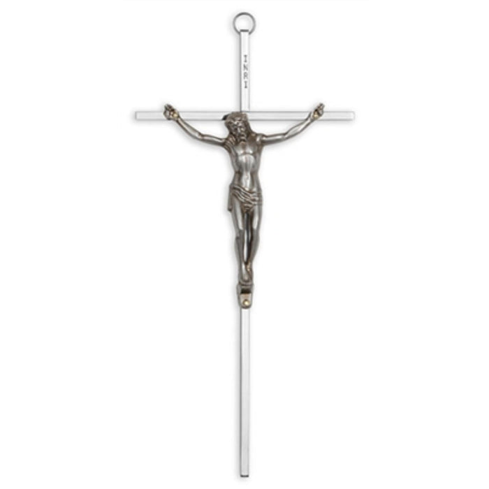 Crucifix- 10" silver cross with antique silver corpus used in funeral service operations, from lynch supply