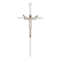 Crucifix- 10" silver cross with modern risen christ in antique silver used in funeral service operations, from lynch supply