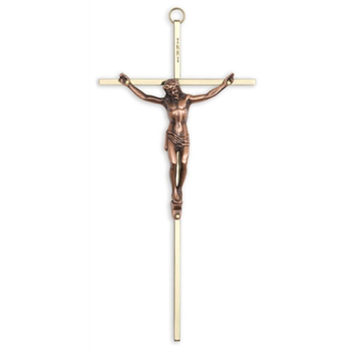 Crucifix-10" brass cross with copper corpus used in funeral service operations, from lynch supply