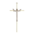 Crucifix-10" brass cross with modern risen christ in antique silver used in funeral service operations, from lynch supply