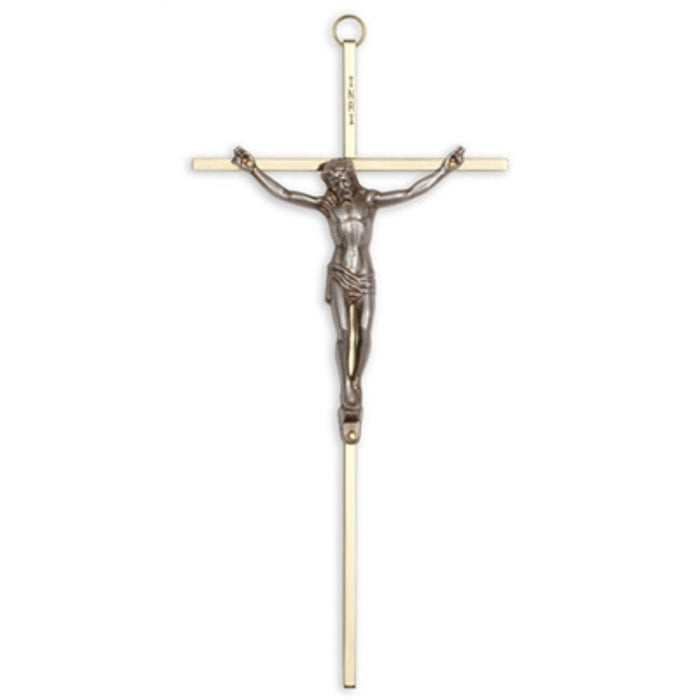 Crucifix-10" brass with antique silver corpus used in funeral service operations, from lynch supply