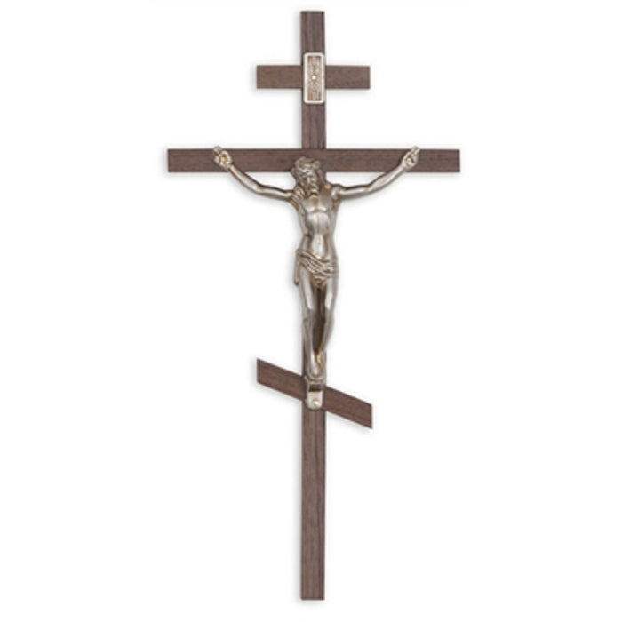 Crucifix-10" orthodox walnut interior cross - walnut/antique silver used in funeral service operations, from lynch supply