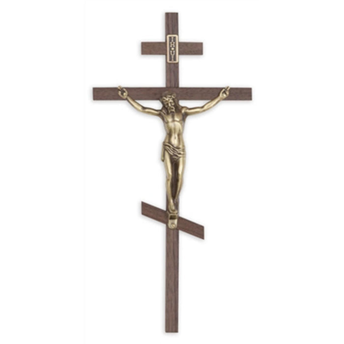 Crucifix-10" orthodox walnut interior cross-walnut/antique bronze used in funeral service operations, from lynch supply