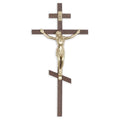 Crucifix-10" orthodox walnut interior cross-walnut/bright gold used in funeral service operations, from lynch supply