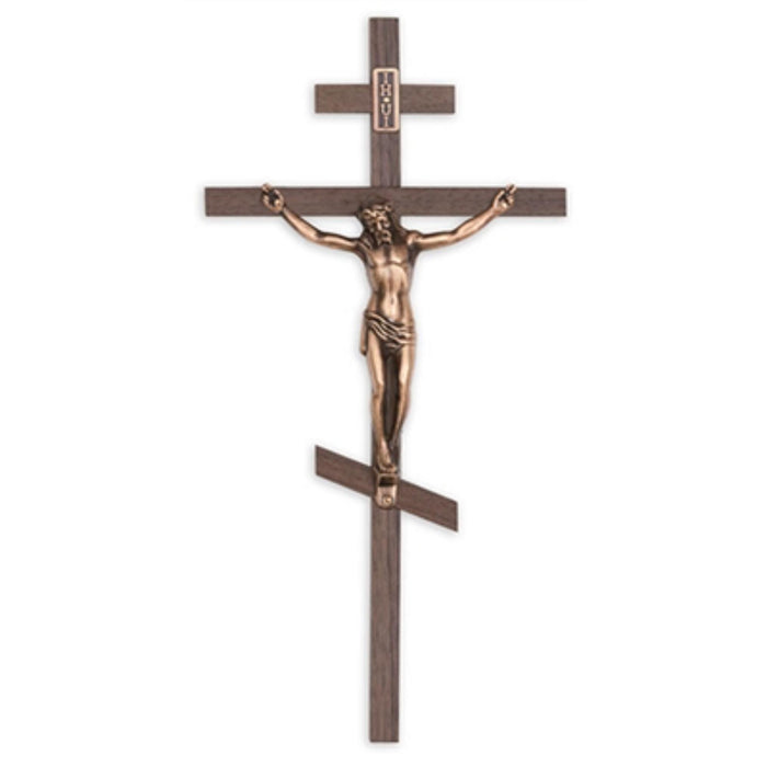 Crucifix-10" orthodox walnut interior cross-walnut/copper used in funeral service operations, from lynch supply