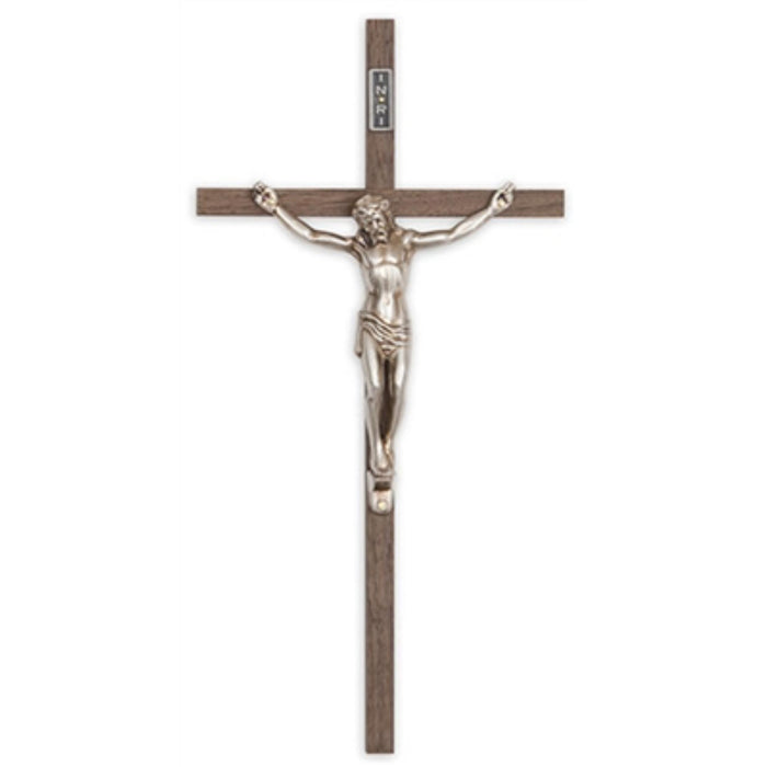 Crucifix-10" walnut with antique silver corpus used in funeral service operations, from lynch supply